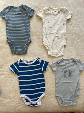 Bundle of 4 Carters/Members Mark 3M Short Sleeve Onsies